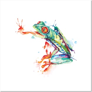Green frog painted with watercolor Posters and Art